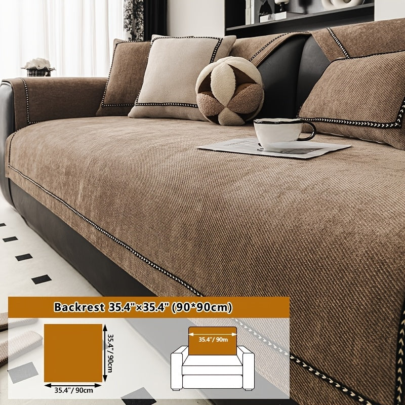 Contemporary Chenille Sofa Cover Suitable for All Sofa Types (Single\u002FDouble\u002FTriple\u002FQuad) - Soft Lace Trim, Non-Slip Furniture Protector, Fit Sofa Cover for, Bedrom, Office - Machine Washable Cover