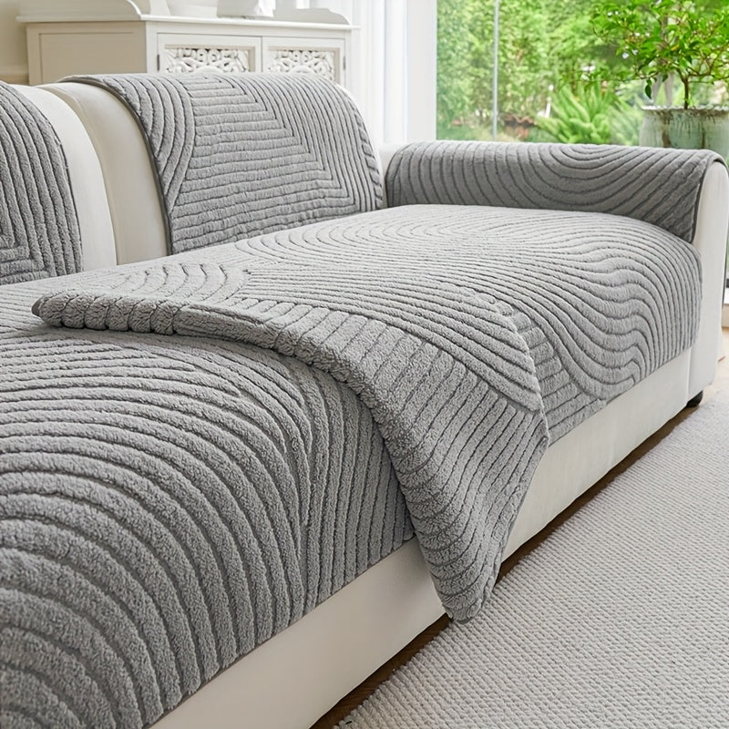 1pc Vintage Jacquard Plush Sofa Cushion Cover - Fit Suitable for All Sofas, Pet-Friendly Anti-Slip Furniture with Retro Jacquard, Machine Washable Cover Fits Single\u002FDouble\u002FTriple\u002FQuad Sofas for, Office &