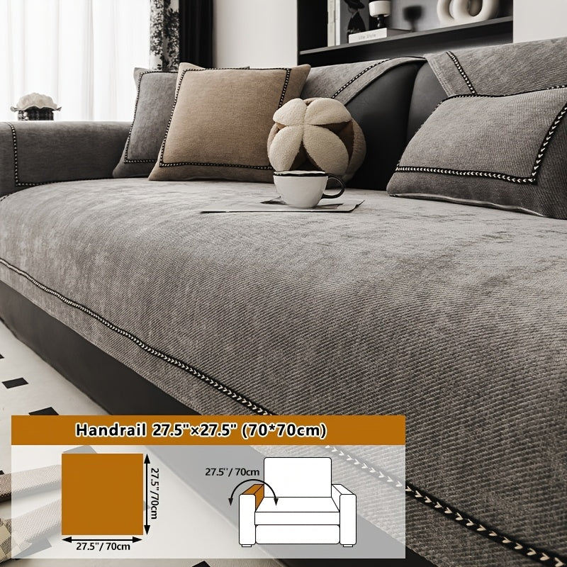 Contemporary Chenille Sofa Cover Suitable for All Sofa Types (Single\u002FDouble\u002FTriple\u002FQuad) - Soft Lace Trim, Non-Slip Furniture Protector, Fit Sofa Cover for, Bedrom, Office - Machine Washable Cover