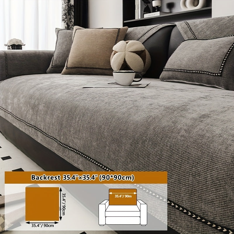 Contemporary Chenille Sofa Cover Suitable for All Sofa Types (Single\u002FDouble\u002FTriple\u002FQuad) - Soft Lace Trim, Non-Slip Furniture Protector, Fit Sofa Cover for, Bedrom, Office - Machine Washable Cover