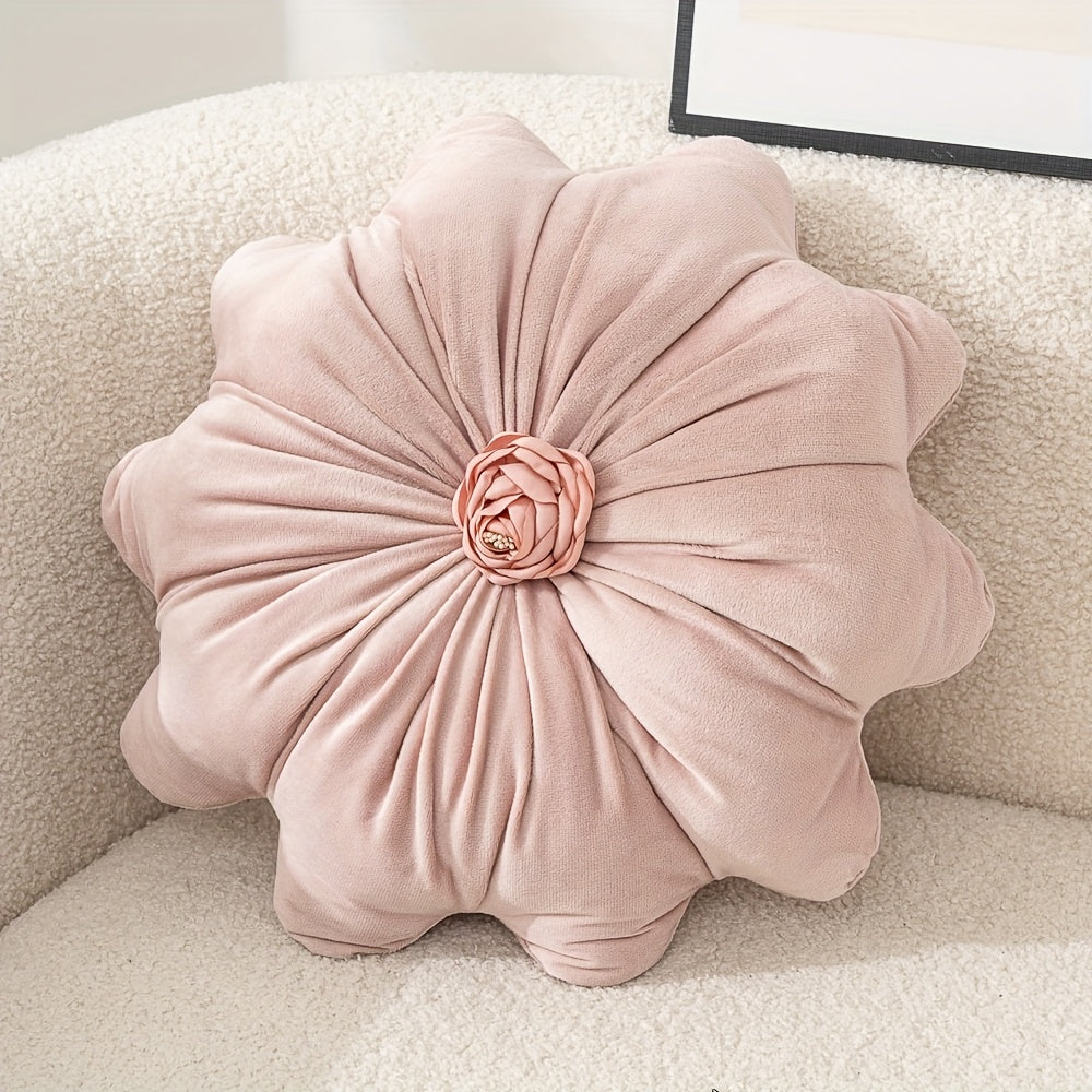16 Inch Round Flower-Shaped Throw Pillow with Insert - Soft Velvet-Like Texture Cushion, 5 Colors (, Red, Green, Purple) | Decorative Accent for Sofa, Bed, Car | Machine Washable & Zipper Closure | Ideal Gift for Home Decor | No Batteries\u002FElectricit