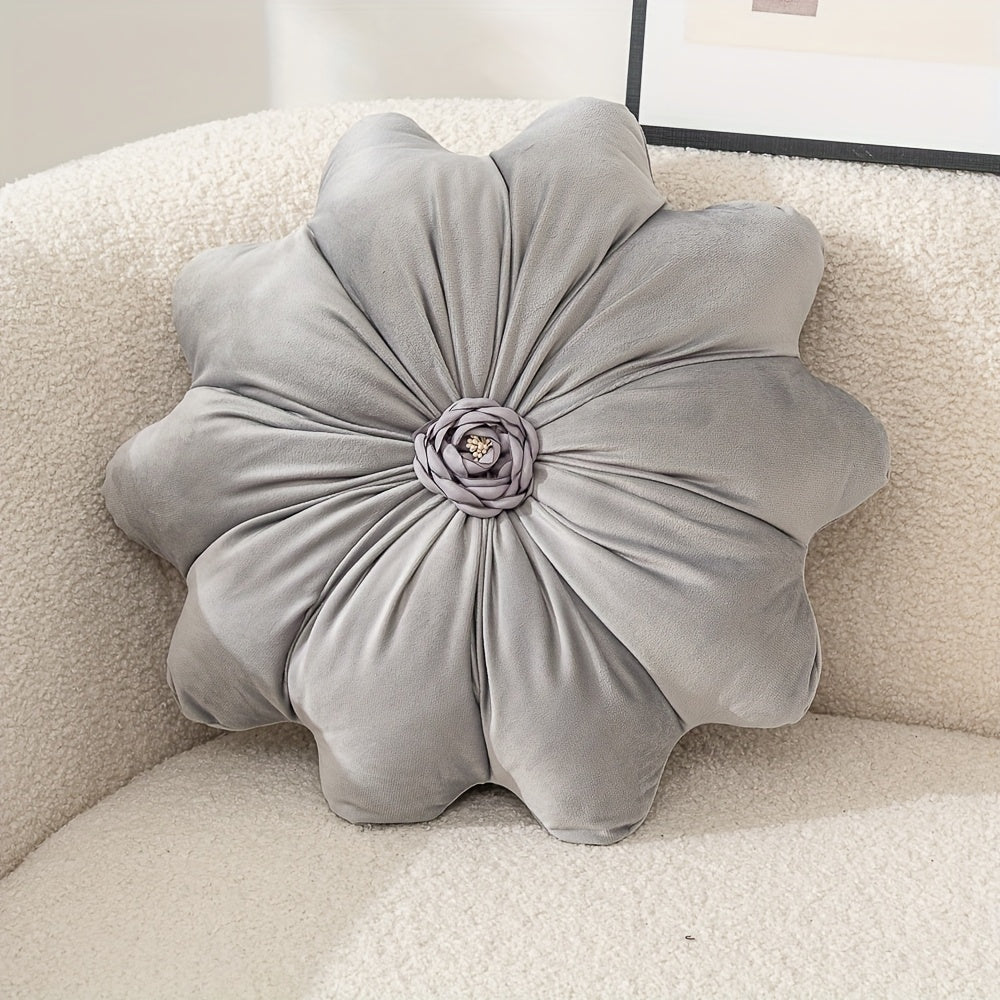 16 Inch Round Flower-Shaped Throw Pillow with Insert - Soft Velvet-Like Texture Cushion, 5 Colors (, Red, Green, Purple) | Decorative Accent for Sofa, Bed, Car | Machine Washable & Zipper Closure | Ideal Gift for Home Decor | No Batteries\u002FElectricit