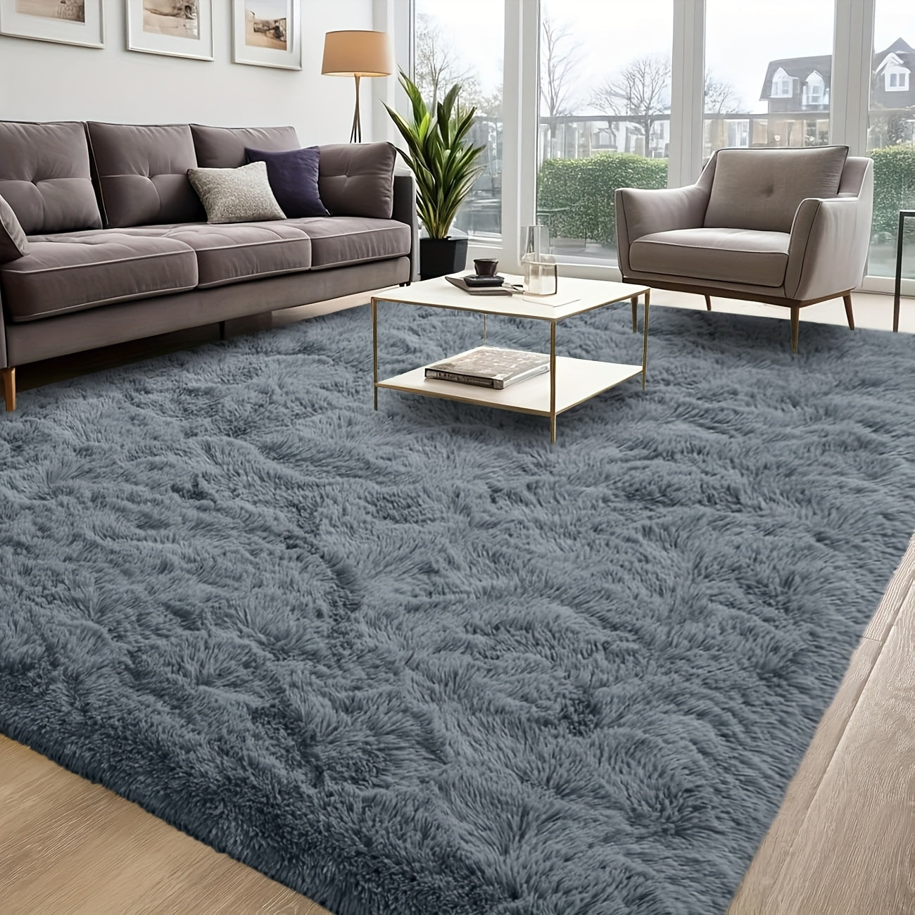 1pc Luxurious Rectangular Shaggy Plush Carpet Rug - Soft, Fluffy, Tie-dyed, Solid, Dark-colored, Non-slip, Machine Washable - Perfect for Living Room Sofa, bed Room, Home High-end Decorative, Easy to Clean, Long-lasting, and Versatile