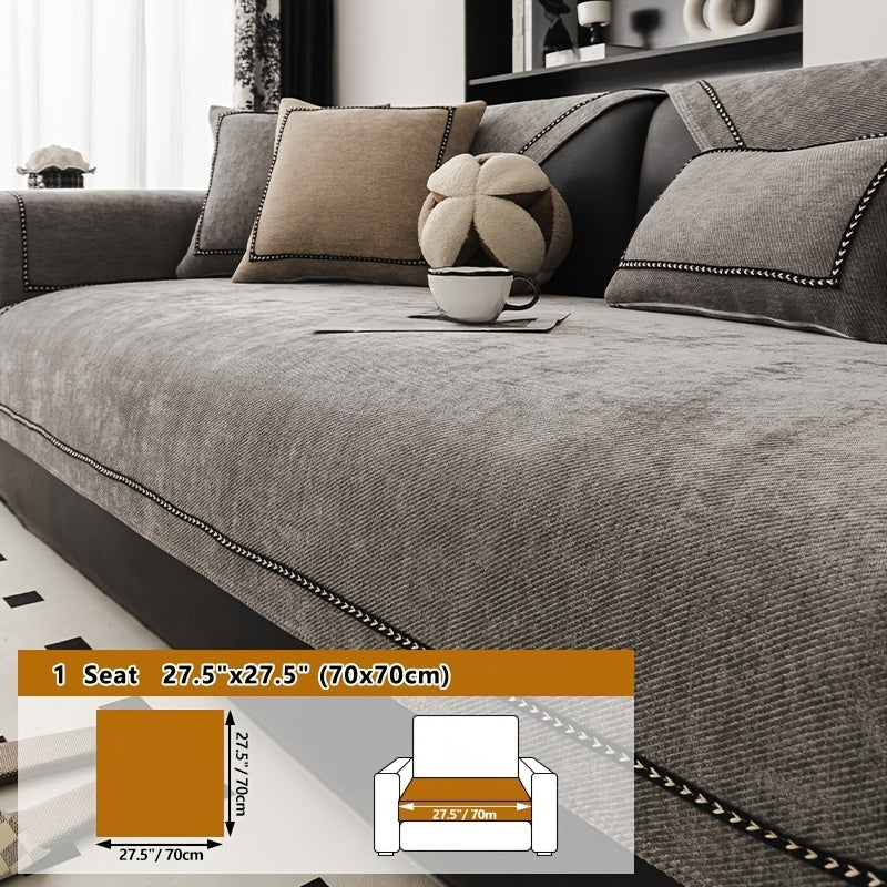 Contemporary Chenille Sofa Cover Suitable for All Sofa Types (Single\u002FDouble\u002FTriple\u002FQuad) - Soft Lace Trim, Non-Slip Furniture Protector, Fit Sofa Cover for, Bedrom, Office - Machine Washable Cover