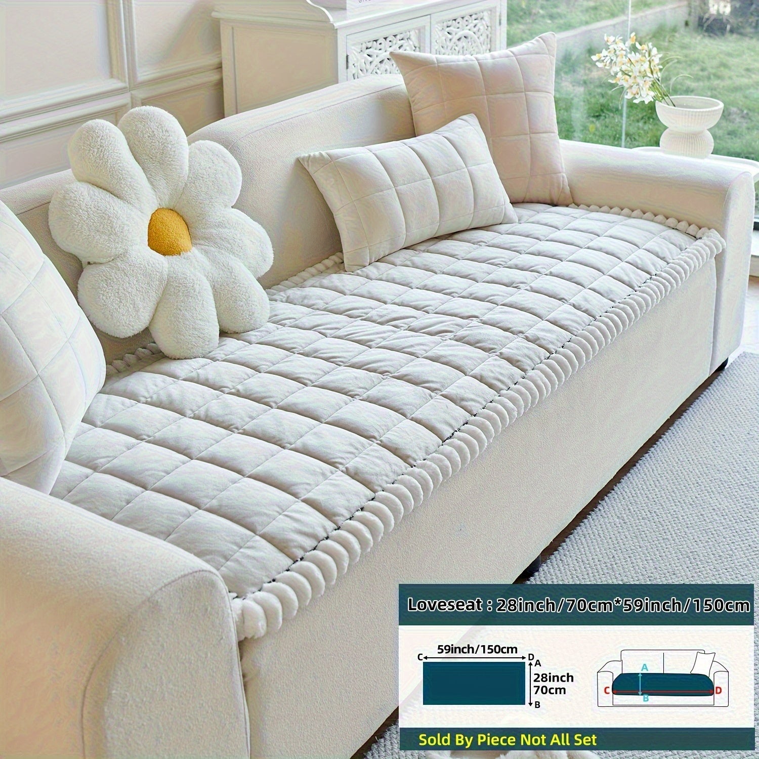 1pc Easy And Modern Style Thickened Non-Slip Sofa Cover | Luxurious Handmade Suede Non-Slip Edge, Pet-Friendly, Breathable And Fashionable Home Decoration, Suitable For Living Room, Bedroom, Office Furniture, Polyester, Quilting Craftsmanship