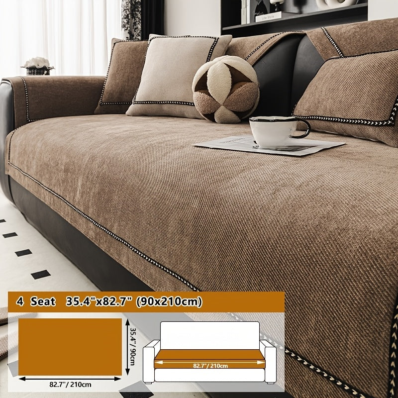 Contemporary Chenille Sofa Cover Suitable for All Sofa Types (Single\u002FDouble\u002FTriple\u002FQuad) - Soft Lace Trim, Non-Slip Furniture Protector, Fit Sofa Cover for, Bedrom, Office - Machine Washable Cover