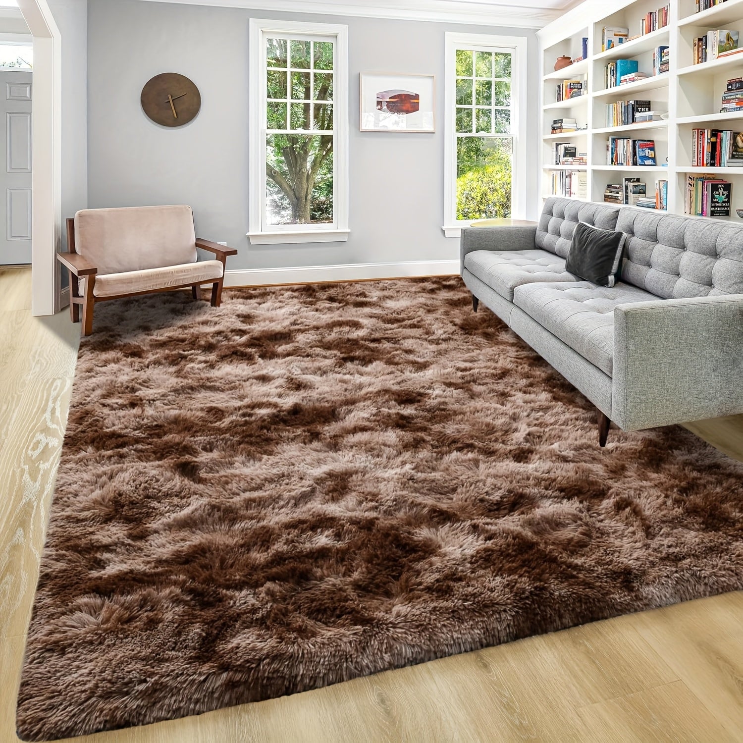 1pc Luxurious Rectangular Shaggy Plush Carpet Rug - Soft, Fluffy, Tie-dyed, Solid, Dark-colored, Non-slip, Machine Washable - Perfect for Living Room Sofa, bed Room, Home High-end Decorative, Easy to Clean, Long-lasting, and Versatile