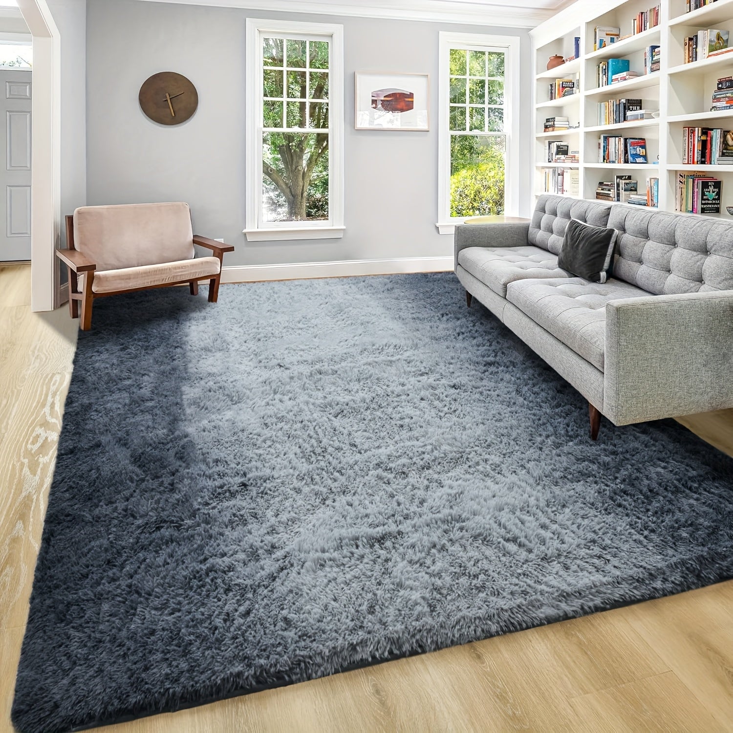 1pc Luxurious Rectangular Shaggy Plush Carpet Rug - Soft, Fluffy, Tie-dyed, Solid, Dark-colored, Non-slip, Machine Washable - Perfect for Living Room Sofa, bed Room, Home High-end Decorative, Easy to Clean, Long-lasting, and Versatile