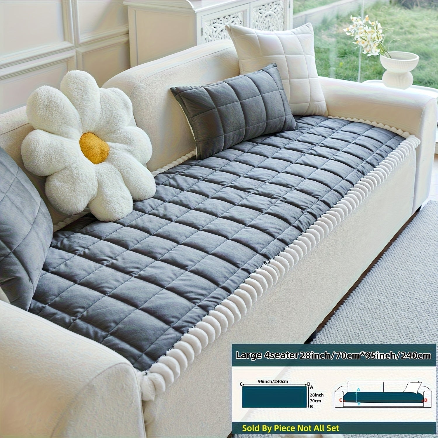 1pc Easy And Modern Style Thickened Non-Slip Sofa Cover | Luxurious Handmade Suede Non-Slip Edge, Pet-Friendly, Breathable And Fashionable Home Decoration, Suitable For Living Room, Bedroom, Office Furniture, Polyester, Quilting Craftsmanship