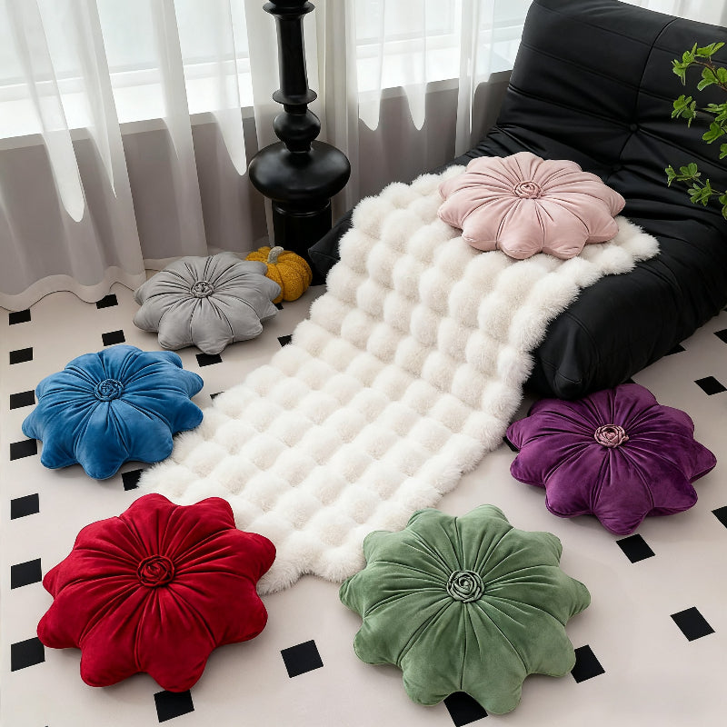 16 Inch Round Flower-Shaped Throw Pillow with Insert - Soft Velvet-Like Texture Cushion, 5 Colors (, Red, Green, Purple) | Decorative Accent for Sofa, Bed, Car | Machine Washable & Zipper Closure | Ideal Gift for Home Decor | No Batteries\u002FElectricit