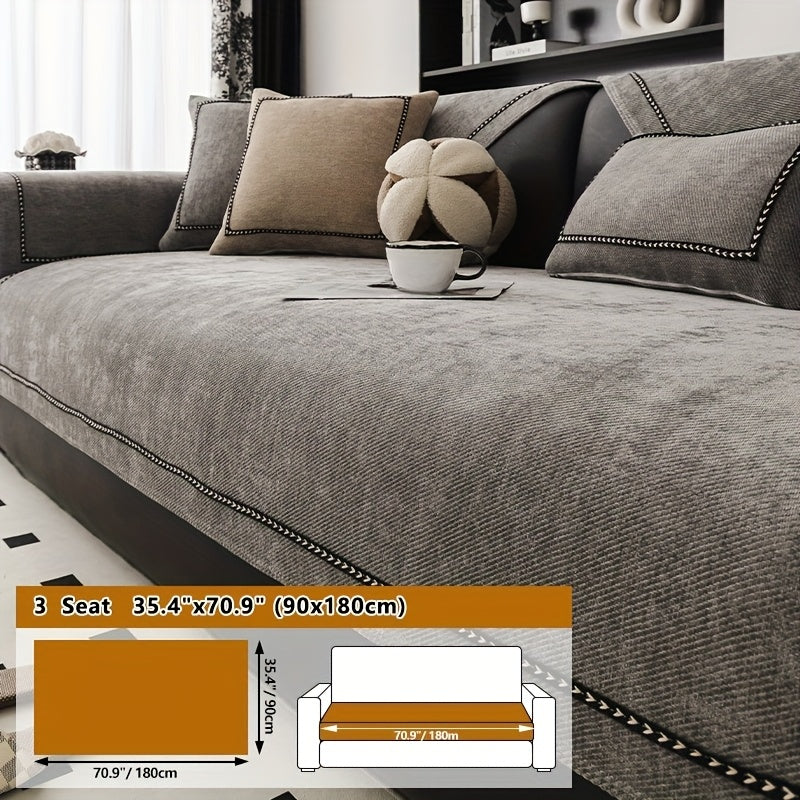 Contemporary Chenille Sofa Cover Suitable for All Sofa Types (Single\u002FDouble\u002FTriple\u002FQuad) - Soft Lace Trim, Non-Slip Furniture Protector, Fit Sofa Cover for, Bedrom, Office - Machine Washable Cover