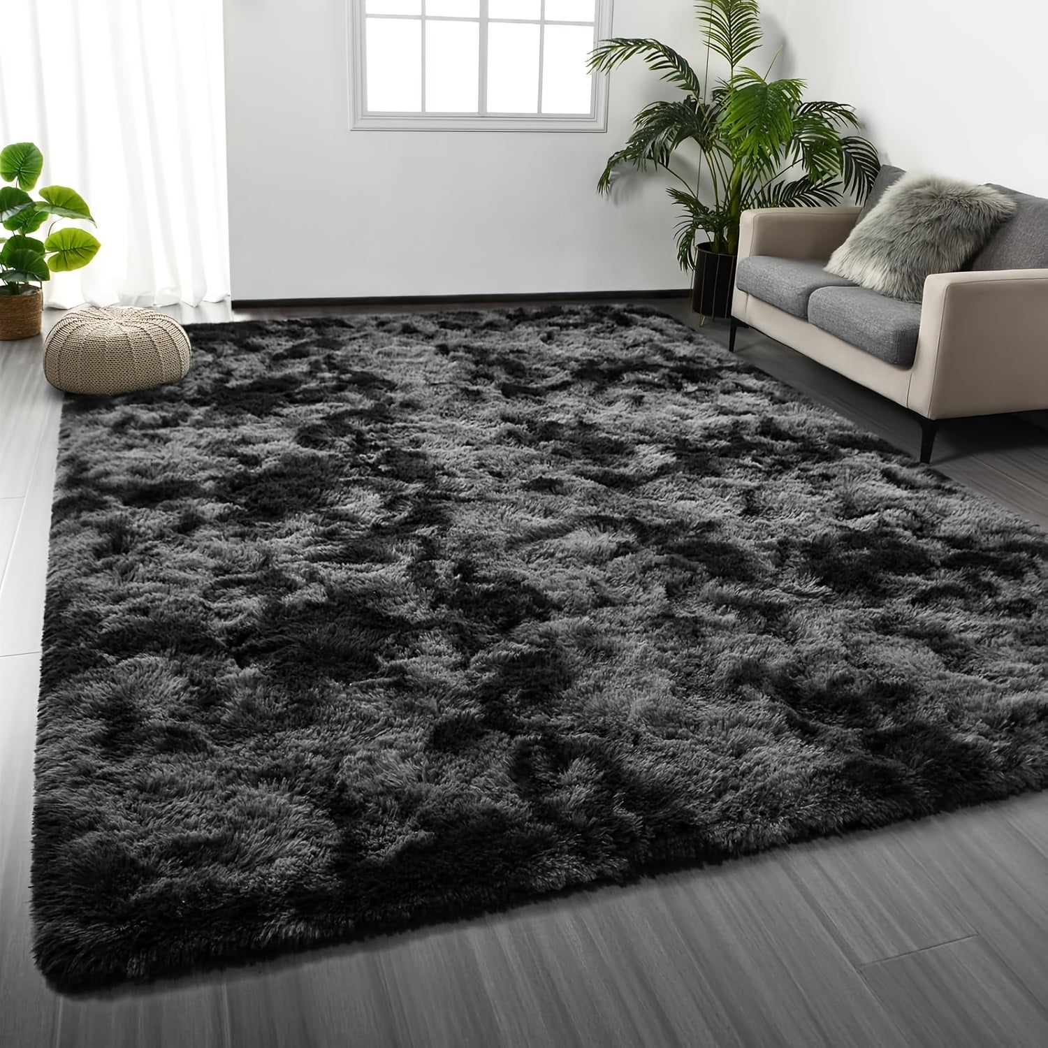 1pc Luxurious Rectangular Shaggy Plush Carpet Rug - Soft, Fluffy, Tie-dyed, Solid, Dark-colored, Non-slip, Machine Washable - Perfect for Living Room Sofa, bed Room, Home High-end Decorative, Easy to Clean, Long-lasting, and Versatile