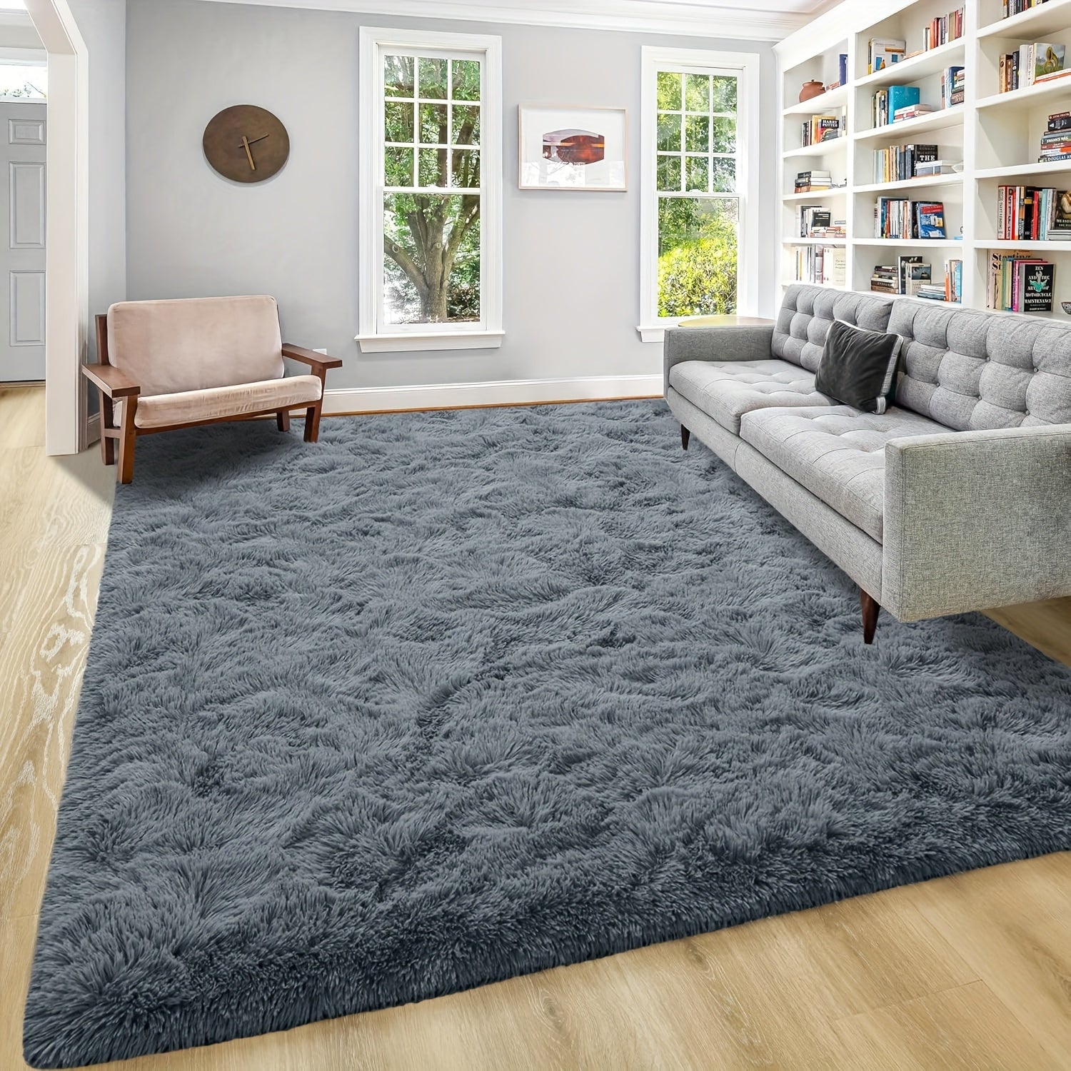 1pc Luxurious Rectangular Shaggy Plush Carpet Rug - Soft, Fluffy, Tie-dyed, Solid, Dark-colored, Non-slip, Machine Washable - Perfect for Living Room Sofa, bed Room, Home High-end Decorative, Easy to Clean, Long-lasting, and Versatile