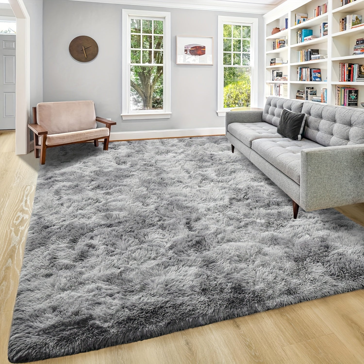 1pc Luxurious Rectangular Shaggy Plush Carpet Rug - Soft, Fluffy, Tie-dyed, Solid, Dark-colored, Non-slip, Machine Washable - Perfect for Living Room Sofa, bed Room, Home High-end Decorative, Easy to Clean, Long-lasting, and Versatile
