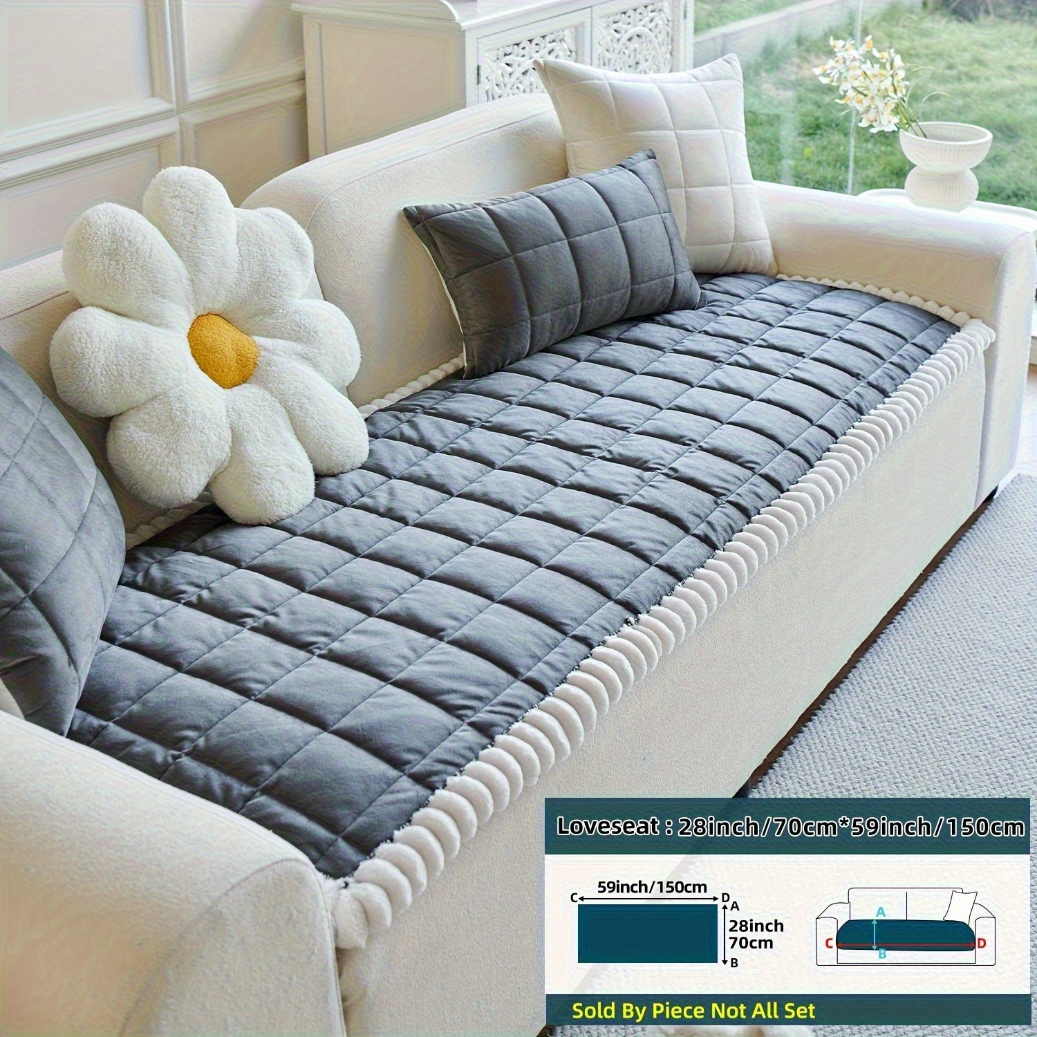 1pc Easy And Modern Style Thickened Non-Slip Sofa Cover | Luxurious Handmade Suede Non-Slip Edge, Pet-Friendly, Breathable And Fashionable Home Decoration, Suitable For Living Room, Bedroom, Office Furniture, Polyester, Quilting Craftsmanship