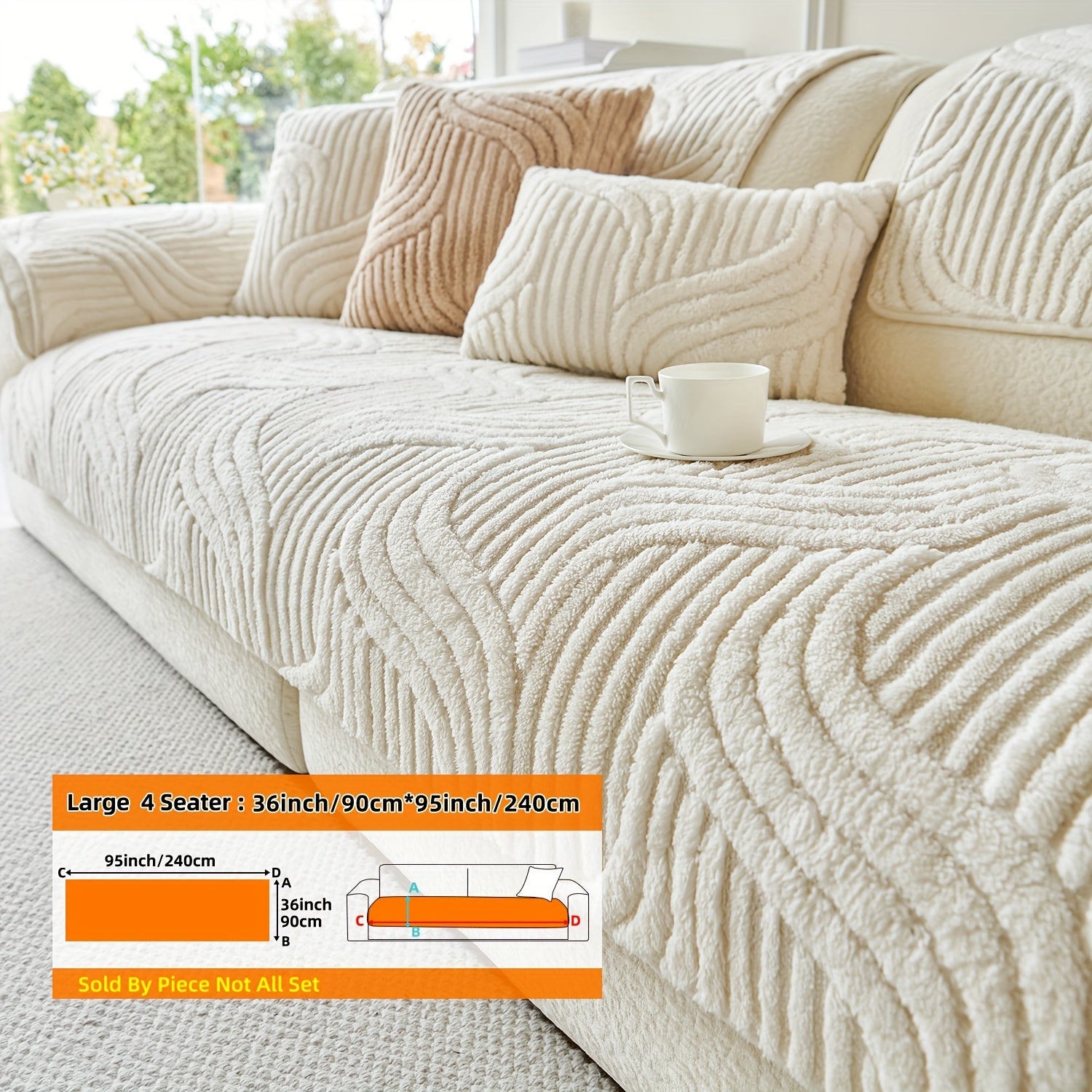 1pc AICHO HOUSE Plush Striped Sofa Cover with Anti-Slip Particles - Machine Washable, Versatile Fit for 1 to 4-Seater Sofas, Ideal for Living Room, Bedroom, Office - Elegant Black and Cream Decor