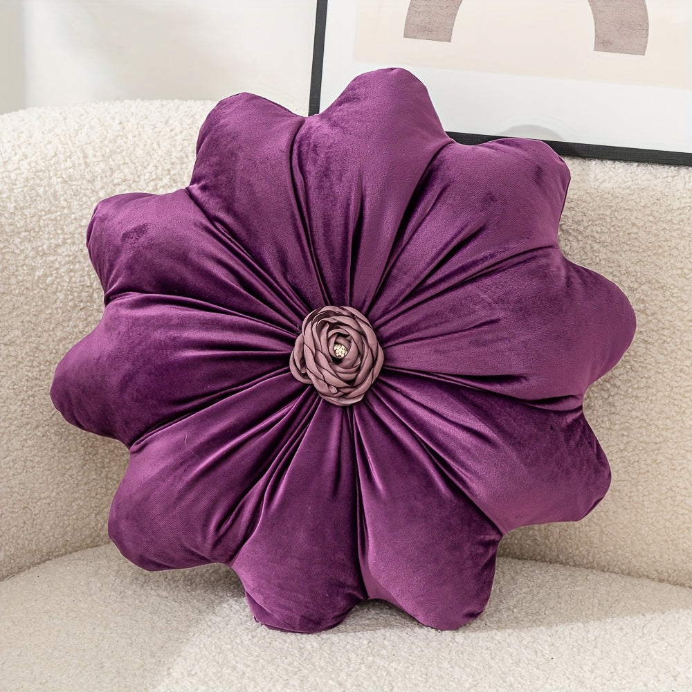 16 Inch Round Flower-Shaped Throw Pillow with Insert - Soft Velvet-Like Texture Cushion, 5 Colors (, Red, Green, Purple) | Decorative Accent for Sofa, Bed, Car | Machine Washable & Zipper Closure | Ideal Gift for Home Decor | No Batteries\u002FElectricit