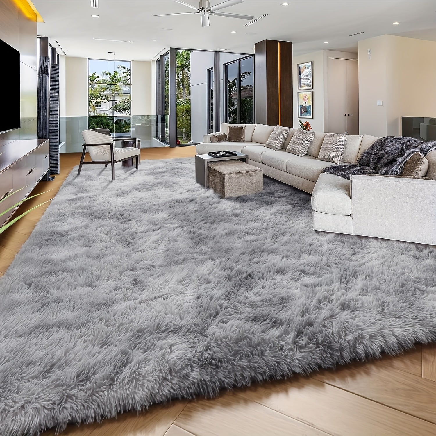 8x10ft Luxury Plush Large Mat for Living Room - Fluffy Modern Shag Non-Slip Soft Mat, Machine Washable Polyester Blend, Rectangular Shape, Ideal for Bedroom, Study, Dorm, Home Decor, Christmas Gift, Christmas Decor