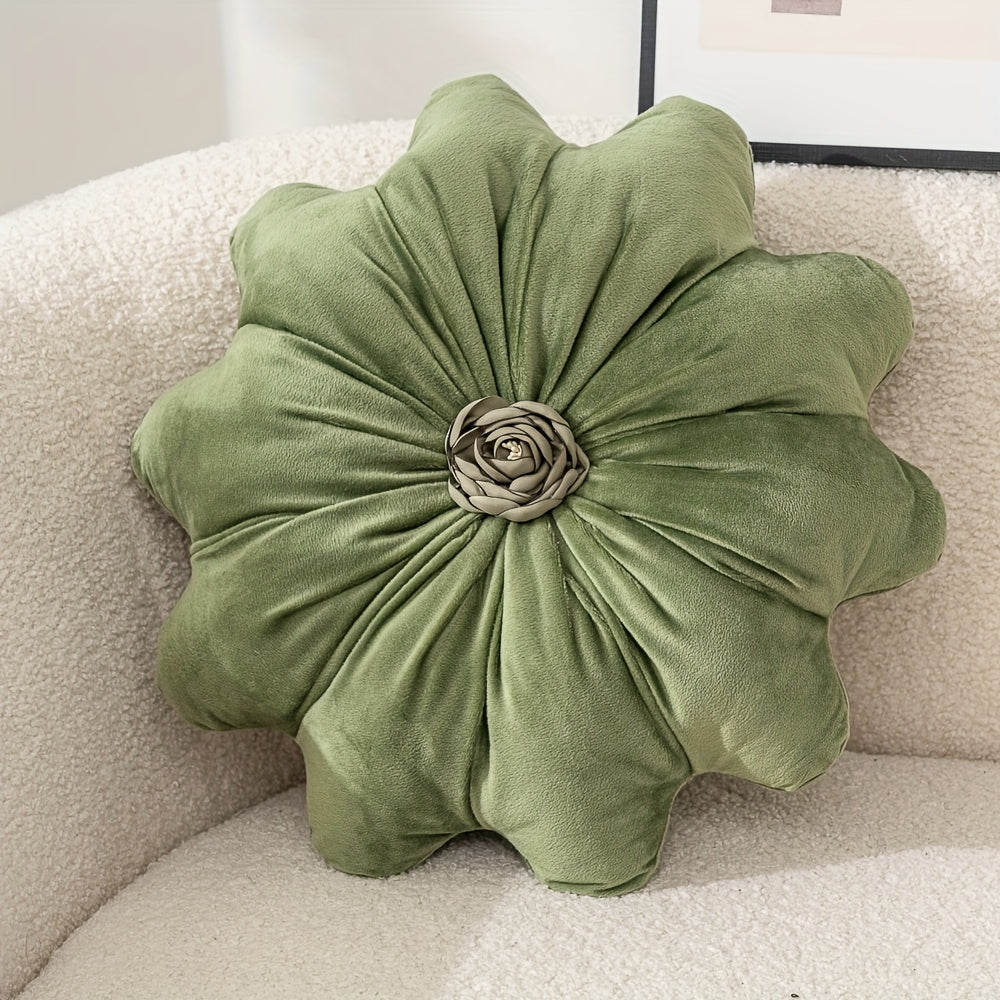 16 Inch Round Flower-Shaped Throw Pillow with Insert - Soft Velvet-Like Texture Cushion, 5 Colors (, Red, Green, Purple) | Decorative Accent for Sofa, Bed, Car | Machine Washable & Zipper Closure | Ideal Gift for Home Decor | No Batteries\u002FElectricit