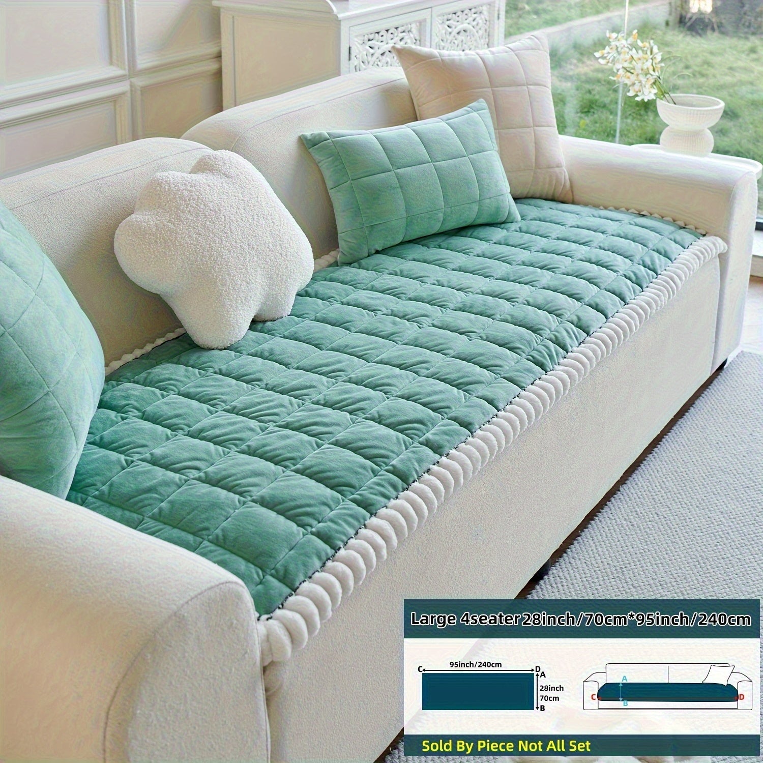 1pc Easy And Modern Style Thickened Non-Slip Sofa Cover | Luxurious Handmade Suede Non-Slip Edge, Pet-Friendly, Breathable And Fashionable Home Decoration, Suitable For Living Room, Bedroom, Office Furniture, Polyester, Quilting Craftsmanship