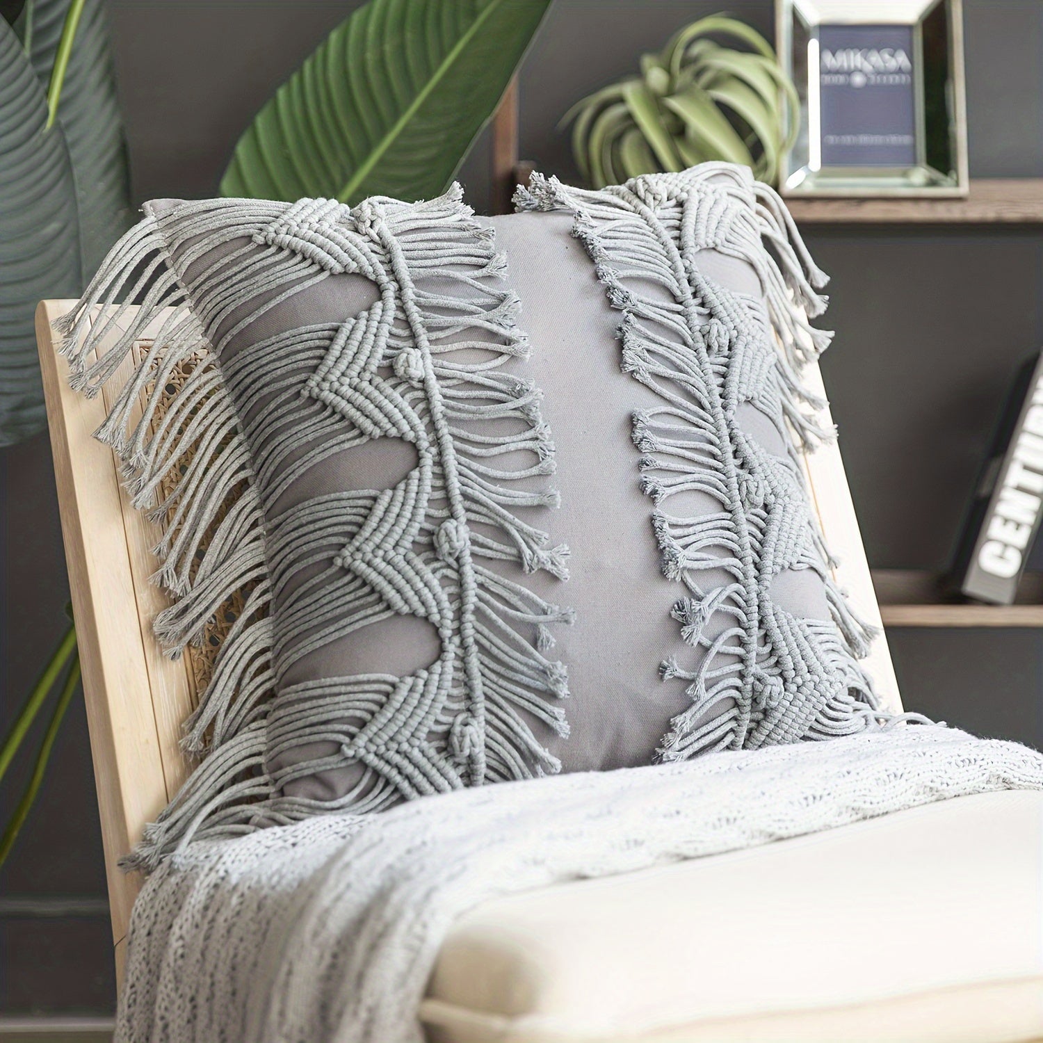 100% Handmade Crochet Boho Series with Tassels and Knot Throw Pillow 18x18in 45x45cm 1 pack