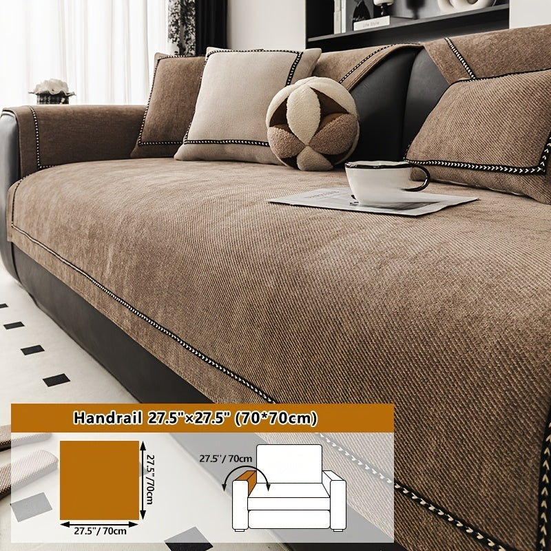 Contemporary Chenille Sofa Cover Suitable for All Sofa Types (Single\u002FDouble\u002FTriple\u002FQuad) - Soft Lace Trim, Non-Slip Furniture Protector, Fit Sofa Cover for, Bedrom, Office - Machine Washable Cover